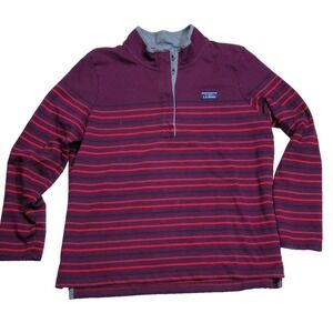 L.L Bean Henley Striped Red Purple Soft Long-Sleeve Shirt Mens XL
